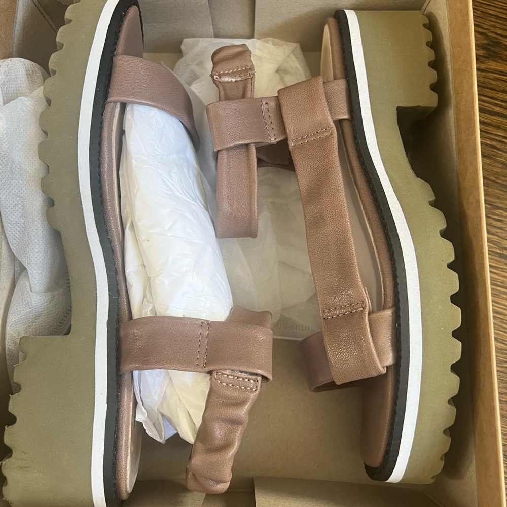 All Black brand lugg sandals in taupe. 38 in box like new